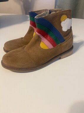 Mini Boden Brown Suede Boots with Rainbow Stripes and Cloud Patch